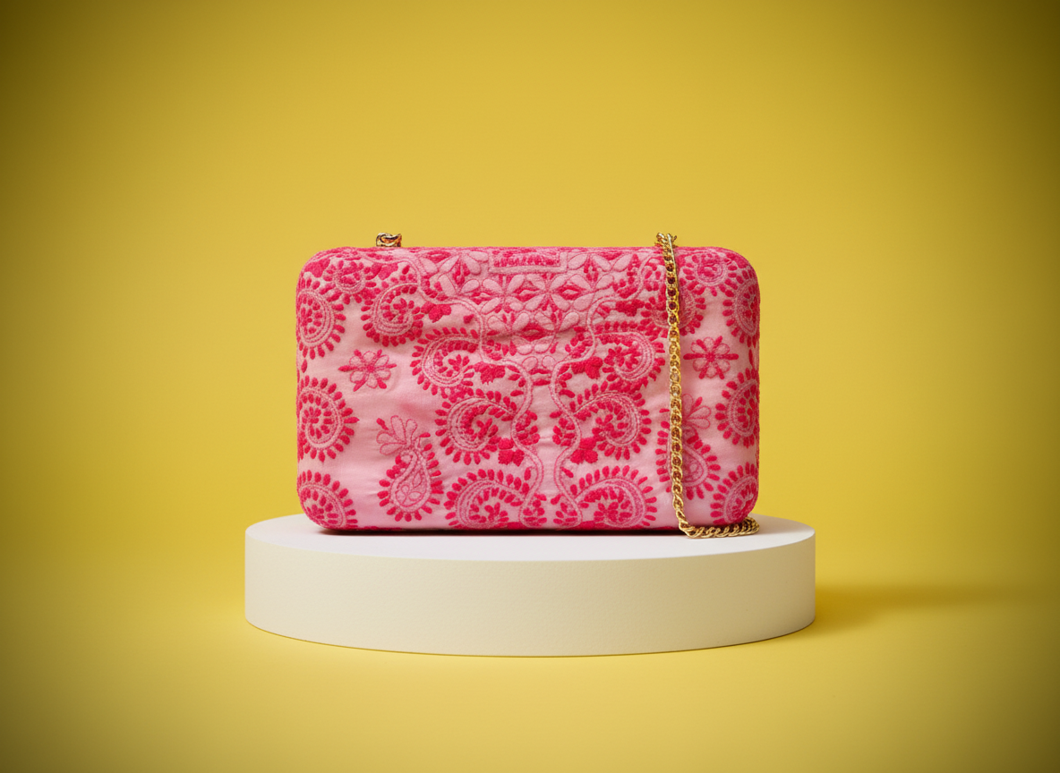 A clutch design inspired by the Chikankari pattern